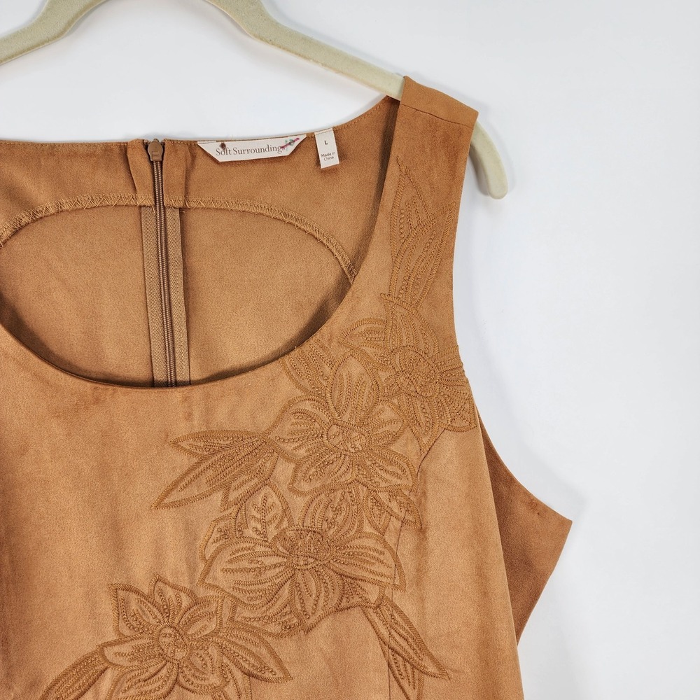 Soft Surroundings Constance Top Women's L Brown Sugar Faux Suede Embroidered View 2